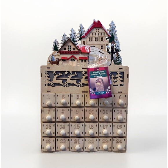 Gerson Wooden Lighted Christmas Advent Calendar New w/Minor Flaws - Picture 2 of 8